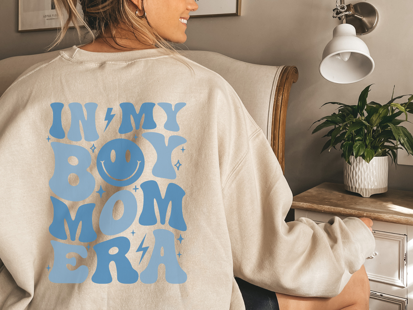 "In My Boy Mom Era" Crewneck Sweatshirt-Blue Print