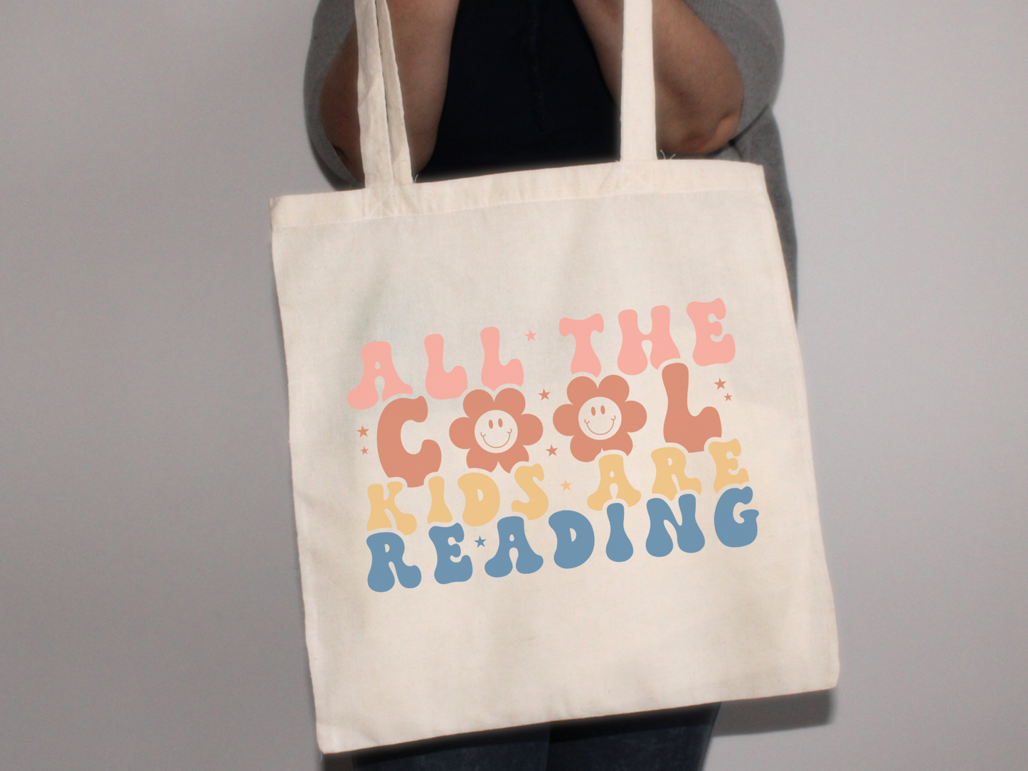 "All the Cool Kids are Reading" Neutral Tote