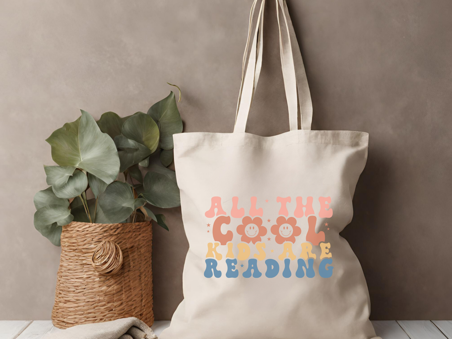 "All the Cool Kids are Reading" Neutral Tote